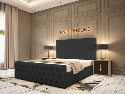 Chesterfield Double Bed - Grey Plush Velvet Bed