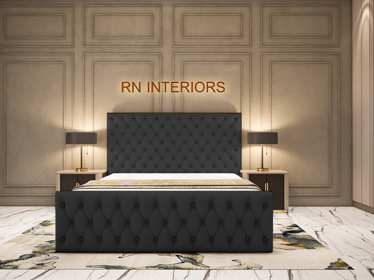 Chesterfield Double Bed - Grey Plush Velvet Bed