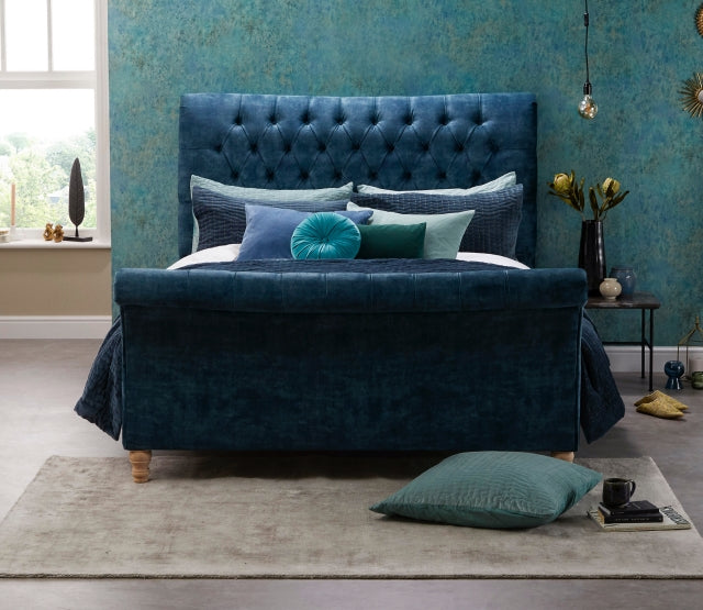RN Interiors Upholstered Blue Swan King Size Bed Frame