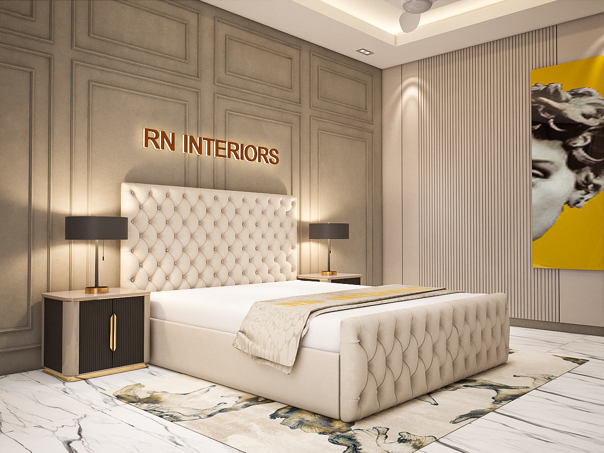Chesterfield Double Bed - Grey Plush Velvet Bed