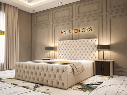 Chesterfield Double Bed - Grey Plush Velvet Bed