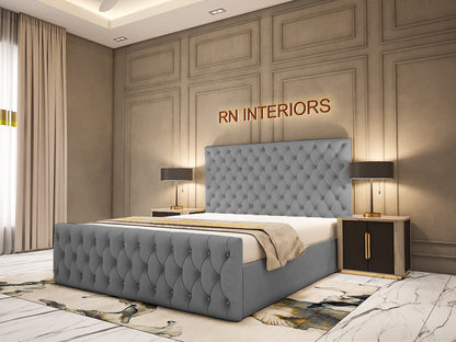 Chesterfield Double Bed - Grey Plush Velvet Bed
