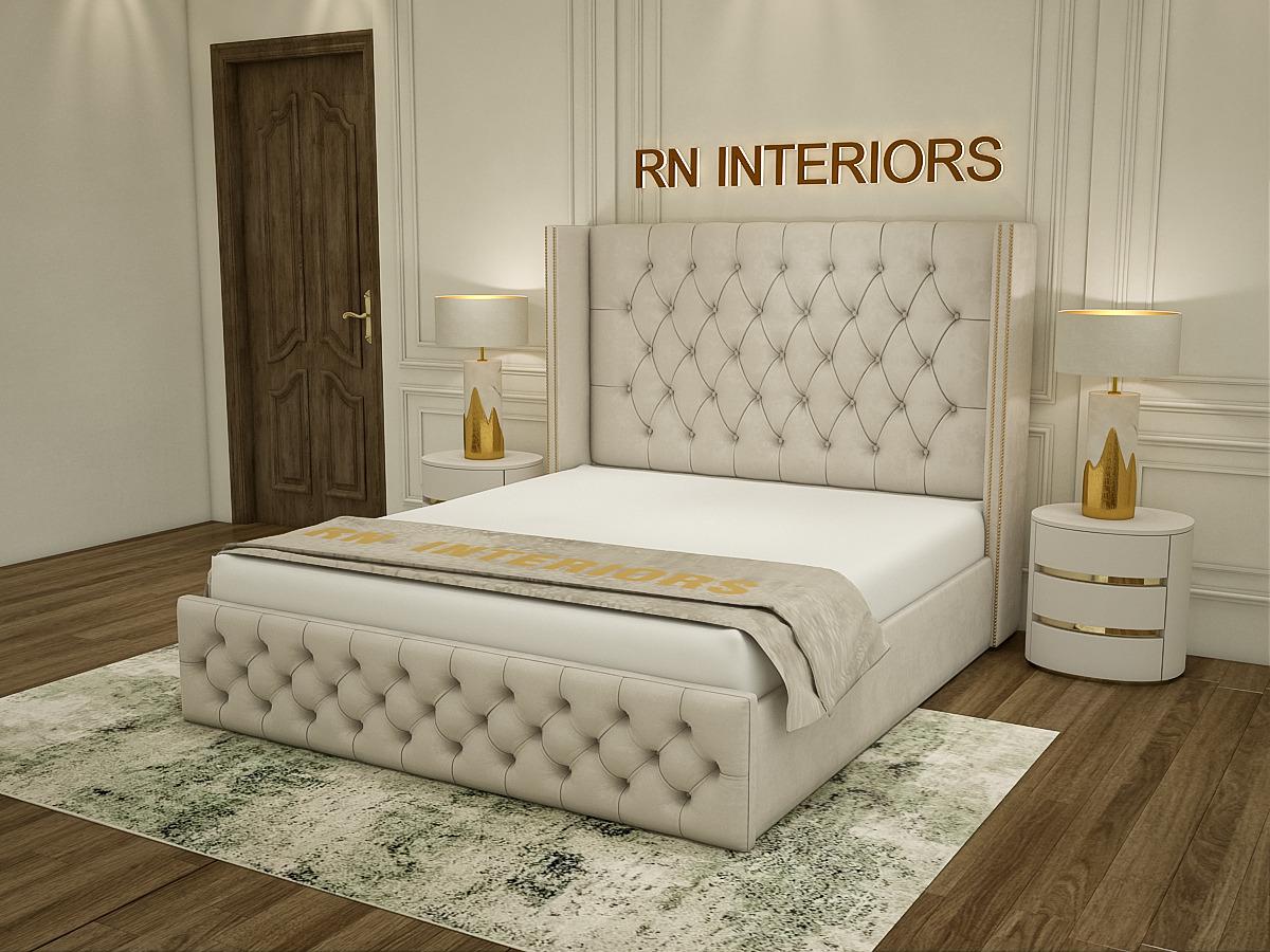 Single Bed Frame - Wingback Plush Velvet  Bed Frame
