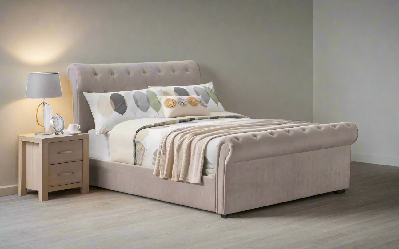 Colorado Sleigh Bed Frame With Wooden Legs