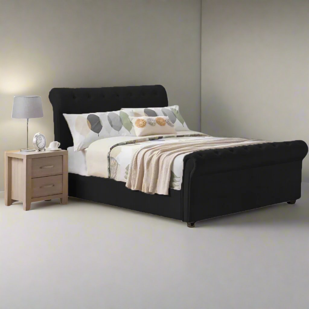 Colorado Sleigh Bed Frame With Wooden Legs