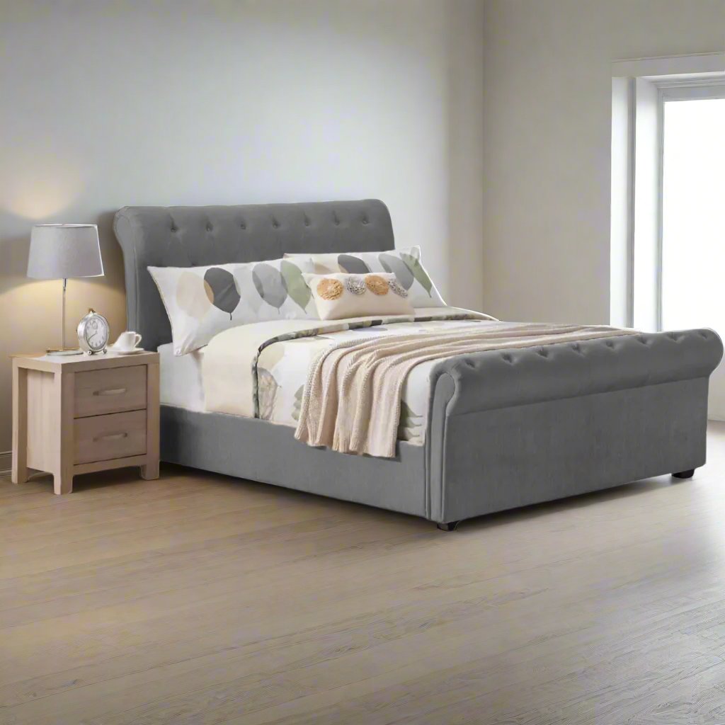 Colorado Sleigh Bed Frame With Wooden Legs