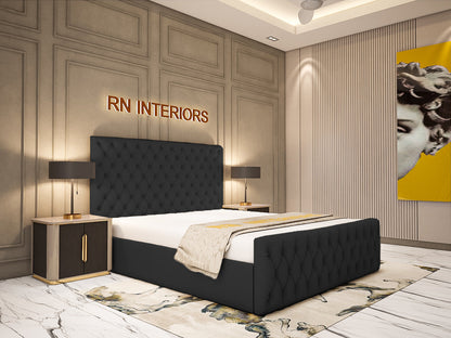 Chesterfield Double Bed - Grey Plush Velvet Bed